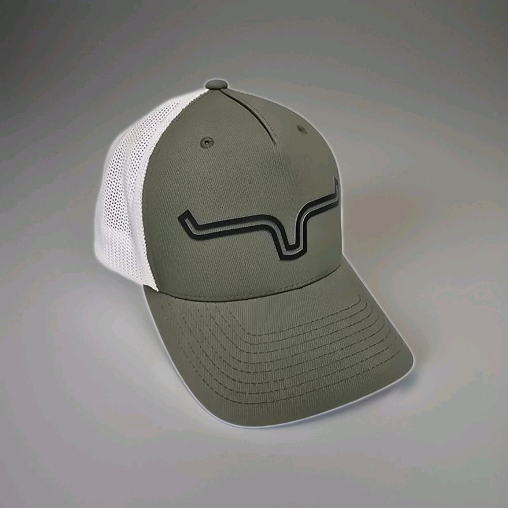 Kimes Ranch Hat Mens Trucker Cap Olive Green White Mesh Snapback Flexfit 110